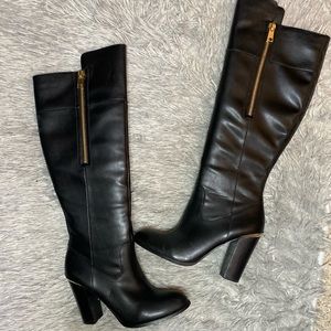 Aldo Knee High Leather Heel Boots